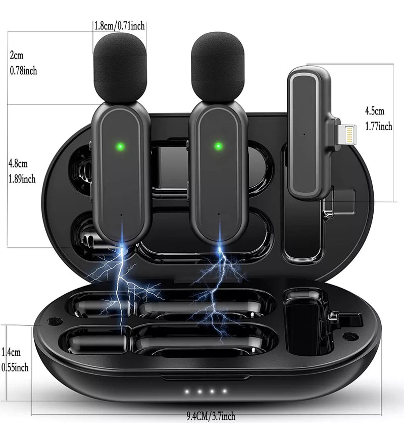Microfone Lapela Duplo Wireless Entrada Para Ios Cor Preto
