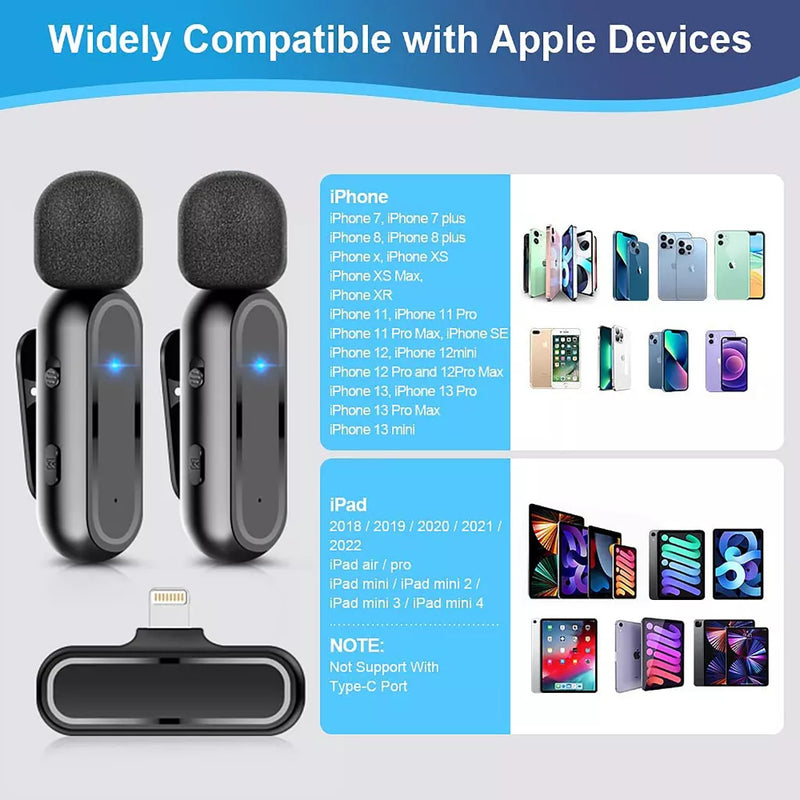 Microfone Lapela Duplo Wireless Entrada Para Ios Cor Preto