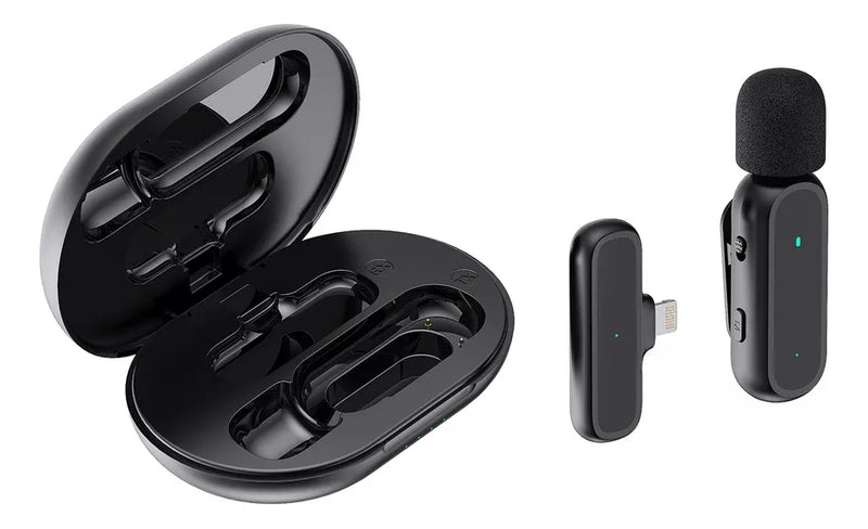 Microfone Lapela Duplo Wireless Entrada Para Ios Cor Preto